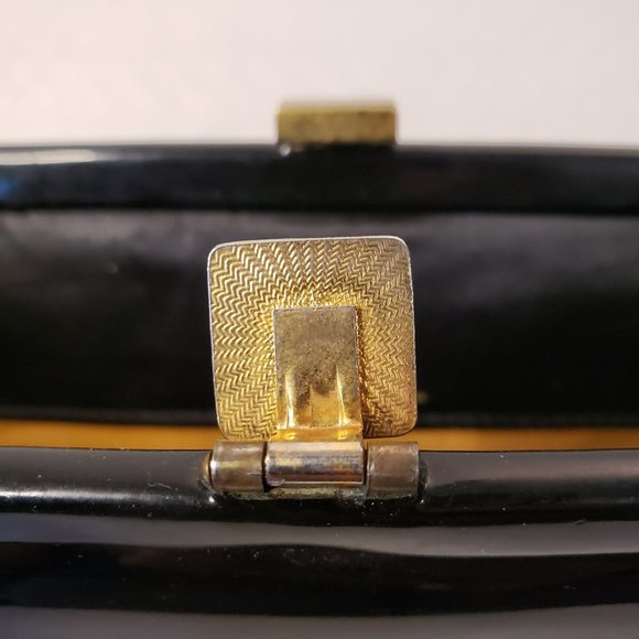 ETRA Vintage Black Patent Leather Clutch Evening Bag - Picture 6 of 11